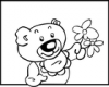 +animal+Teddy+bear+with+flowers+BW+ clipart