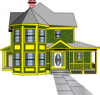 +building+home+dwelling+green+house+yellow+trim+ clipart