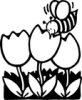 +line+art+outline+bee+on+tulips+ clipart