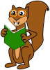 +read+squirrel+reading+brown+ clipart