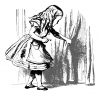 +fiction+children+book+Alice+finding+tiny+door+behind+curtain+ clipart