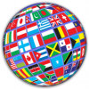 +flag+emblem+pennant+flag+globe+tilted+blue+ clipart