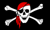 +flag+emblem+pennant+pirate+flag+skull+with+red+bandana+ clipart