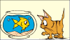 +feline+animal+cartoon+cat+eyeballing+goldfish+ clipart