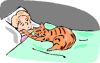 +feline+animal+cartoon+cat+sleeping+with+little+girl+ clipart