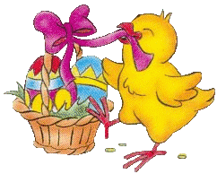 +holiday+chick+and+basket+of+eggs+amimation+ clipart