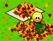 +gardening+smilie+sweeping+up+autumn+leaves++ clipart