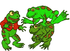 +reptile+animal+three+frogs+playing+leap+frog++ clipart