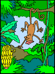 +jungle+forest+animal+monkey+trying+to+get+bananas++ clipart