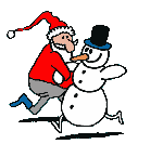 +snow+winter+fall+snowman+and+father+christmas+dancing++ clipart