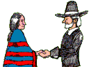 +holiday+november+pilgrim+shaking+hands+with+native+american+ clipart
