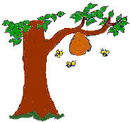 +bee+flying+insect+bug+bee+hive+in+tree++ clipart