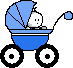 +child+infant+baby+in+blue+pram++ clipart