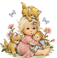 +animal+little+girl+and+kittens++ clipart