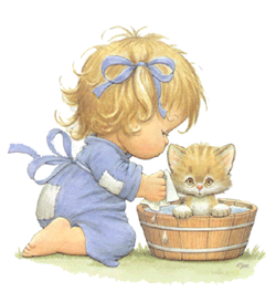 +animal+little+girl+bathing+kitten++ clipart