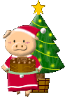 +xmas+holiday+religious+christmas+pig+with+a+cake++ clipart
